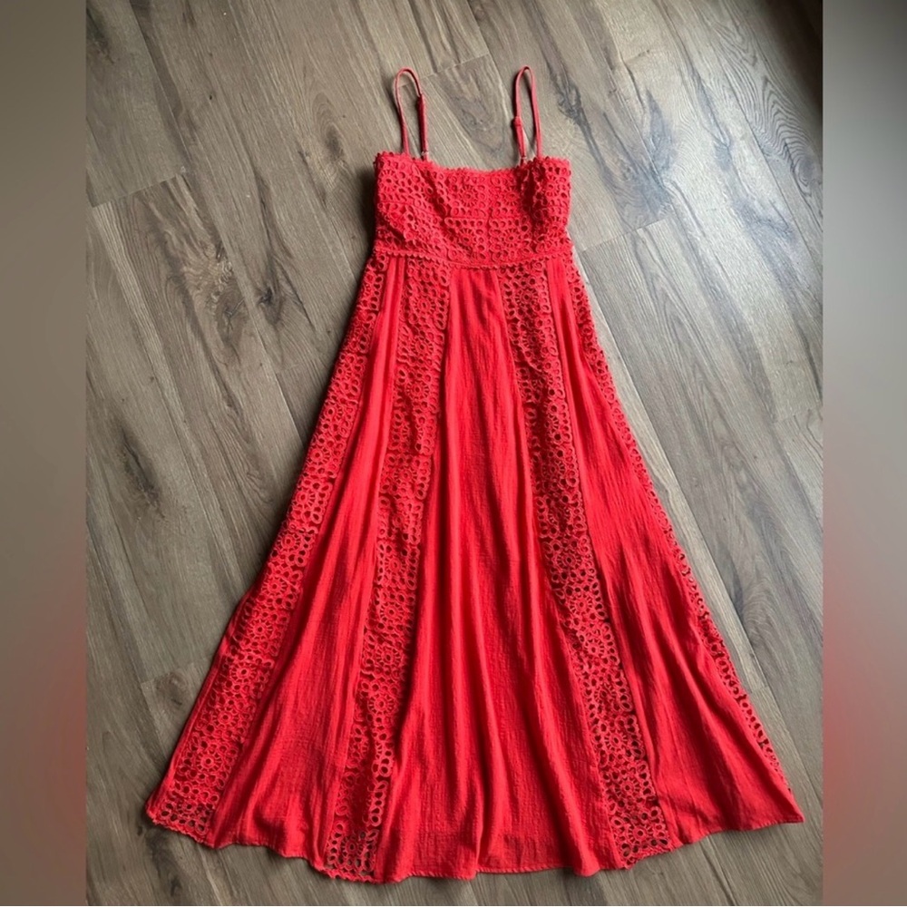 Pink Blush Maternity Crochet Panel Maxi Dress - gorgeous red Dress sir small